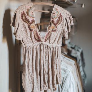 Free People Embroidered Butterfly Sleeve Boho Top